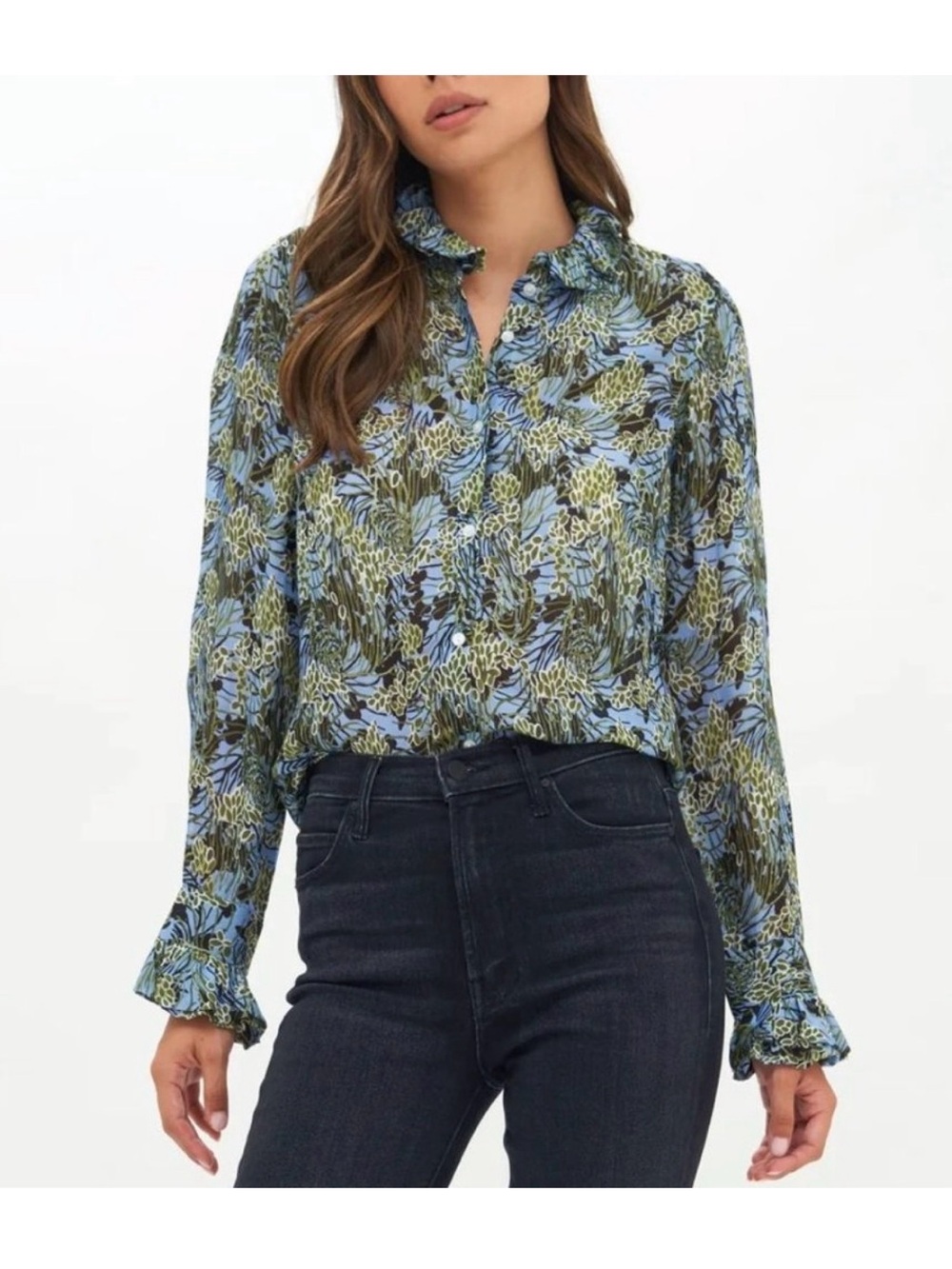 Oliphant Ruffle Collar Blouse- Eden Blue